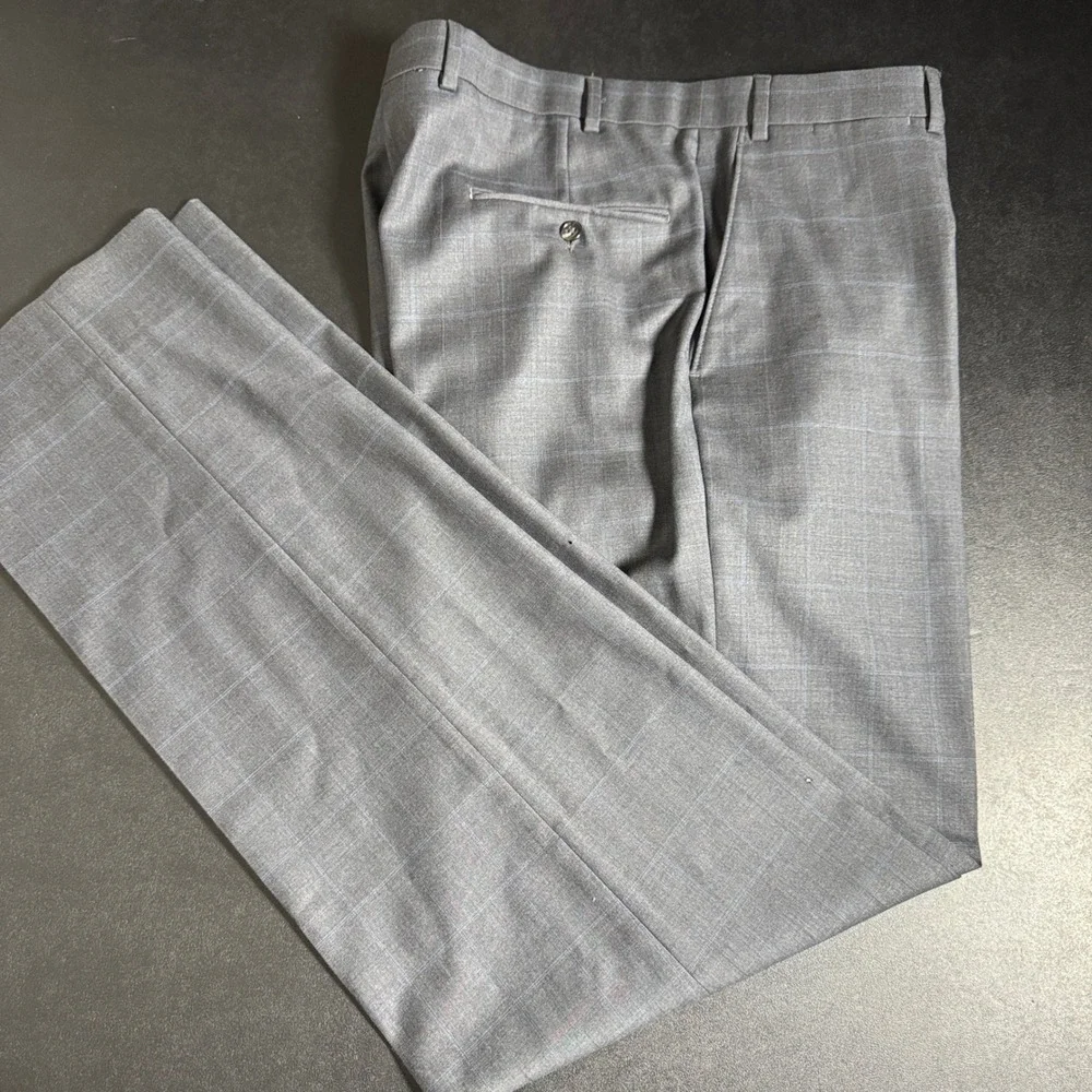 Hart‎ Schaffner Marx Mens Wool Plaid Dress Pants Trousers 36x35 Gray Blue
